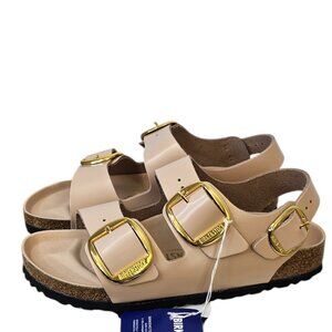 Birkenstock Womens Milano Big Buckle High Shine Sandals, Light Sand, Size 38 / 7